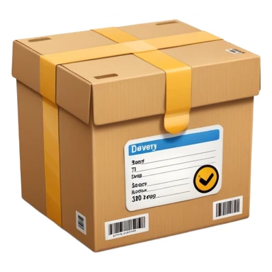  cardboard delivery box with a shipping label and tape. Rounded, glossy, smooth, soft shadows, white background.


 sticker
