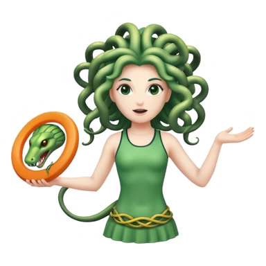 medusa, with snakes as hair, wearing an athletic outfit, throwing a frisbee sticker