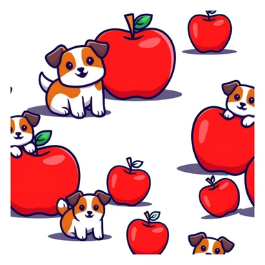 Group of cute dogs piling on a red apple sticker