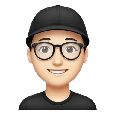 "- Nam
- 25 tuổi
- Da trắng
- Đầu đội mũ lưỡi trai đen
- Đeo kính
- Cười tươi
" sticker