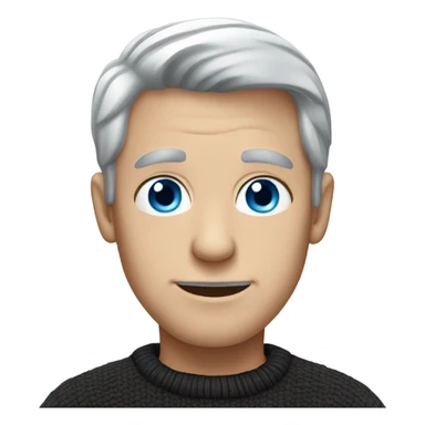 A guy with blue eyes and grey hair who is wearing a black sweater sticker