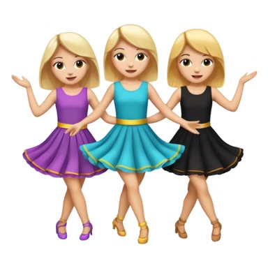 Emoji of 3 Girls dancing one with blonde hair, one tan skin with brown hair and one with black  hair ONLY ONE IS BLONDE sticker