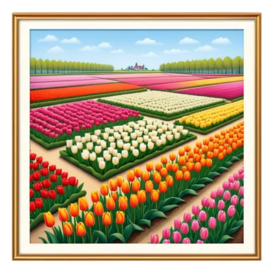 Cinematic Realistic Keukenhof Gardens Landmark Emoji, showcasing expansive tulip fields rendered with crisp, lifelike detail and radiant lighting. sticker