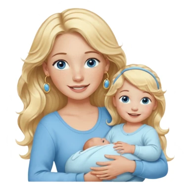 Wavy blonde, white woman with blue eyes, freckles hoop earrings, holding babies smiling and really cute in gold hoops she needs to be holding three newborns, and she needs to be more cute than pretty sticker