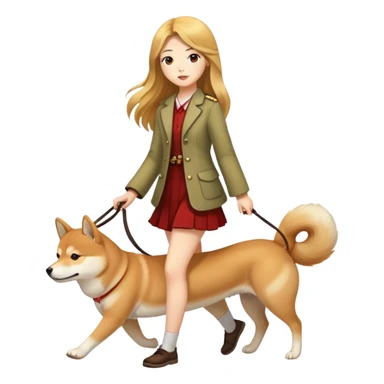 Long-haired beautiful girl walking the Shiba Inu sticker