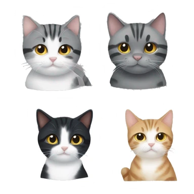 Tabby cat, two black cats, and a grey and white kitten sticker