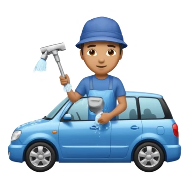 car washer man with car  sticker