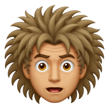 a man with wild hair and a crazy face sticker