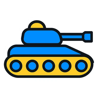 Ukrainian battle tank in blue and yellow national colors, color outline icon style sticker
