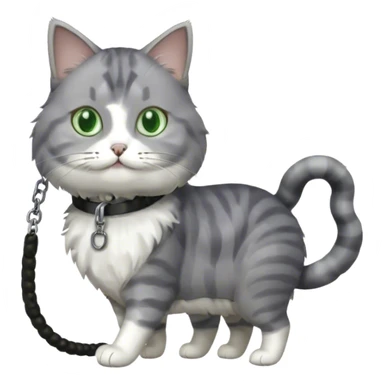 gray and white cat being walked on a leash sticker