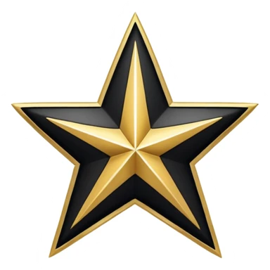A clean and minimal digital vector graphic of a white five-pointed star centered on a black circular background, with a shiny gold ring border around the circle. The design should be flat, high-contrast, and suitable for use as a badge or emoji. sticker