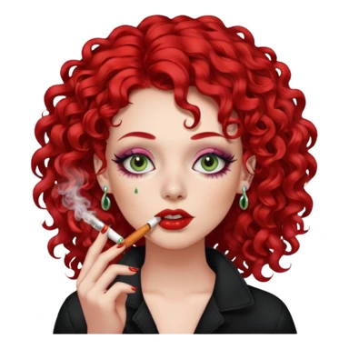 bright red curly hair alt girl with makeup and piercings smoking a joint sticker
