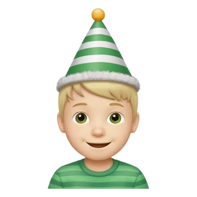 a little boy with birthday hat, striped green shirt















 sticker