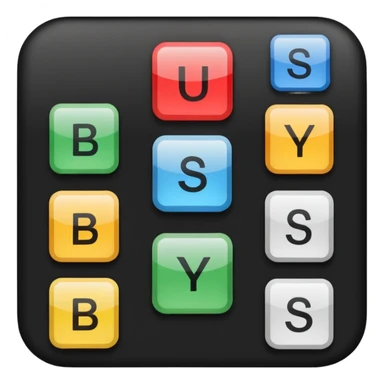  the letters “busy” on a black square  sticker