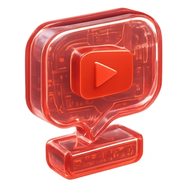 red speech bubble with a red YouTube play button, like a trophy, glossy circuit style sticker