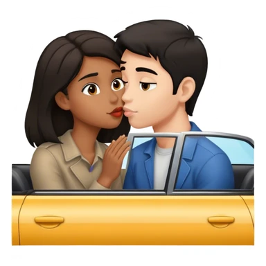 brown girl with black hair kissing boy with brown hair in  car sticker