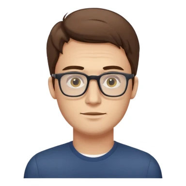 a young man around 30 years old, with brown hair, longer rectangular face, light yellow skin color, small eyes with rectangle shape glasses, without beard, no forehead wrinkles sticker