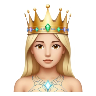 modern person wearing crown made of glowing circuits and holographic elements. The crown has a clear, elegant space in the center front for placing a logo.  sticker