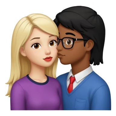 pretty blonde girl barbie kissing nerd with black hair and brown skin on the cheek sticker