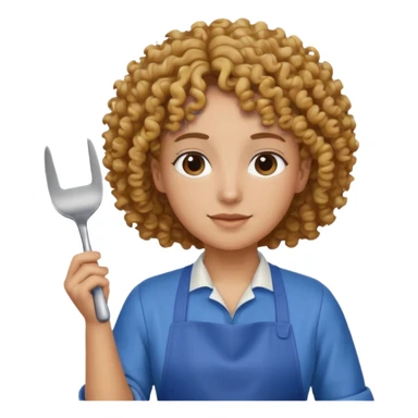 person with curly hair in blue apron sticker
