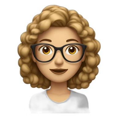 Mujer piel blanca pelo castaño lacio y  largo con lentes sticker