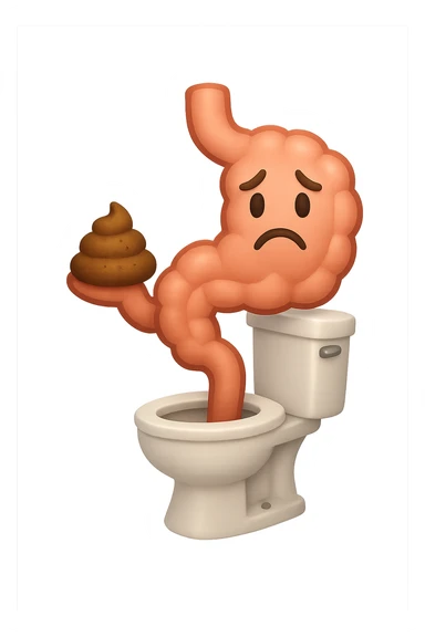 emoji stile iphone di un intestino che esce dal wc con in mano una montagnetta di feci con espressione triste a palline sticker