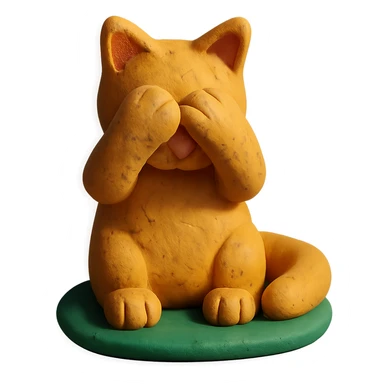cat covering its face with its paws, claymation style sticker