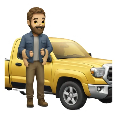 Guy with beard next to a tacoma truck sticker