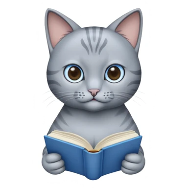 gray Cat reading blue book sticker