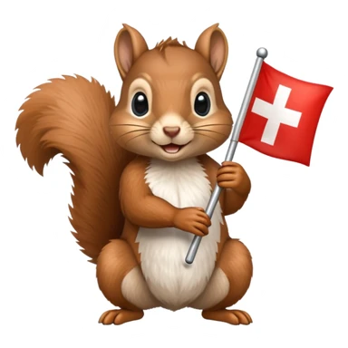 squirrel holding a swiss flag sticker