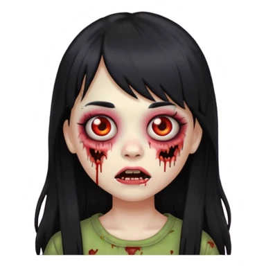 faça o emoji de uma menina zumbi de cabelos longos pretos com franja sticker