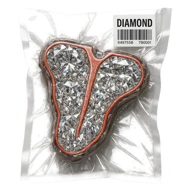 meat steak made of diamond, glossy and puffy, no background sticker
