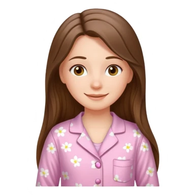 happy white long brunette hair girl with hazel eyes and in light pink pajamas sticker