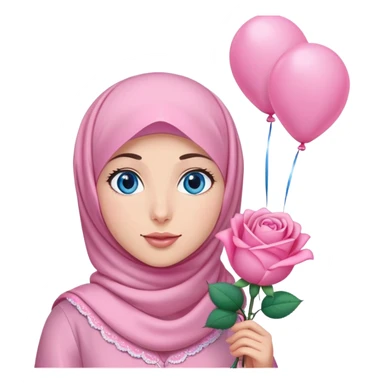 Turkish beautiful finish Konya girl blue eyes with pink hijab islamic dress and had on her hand Rose baloons  sticker