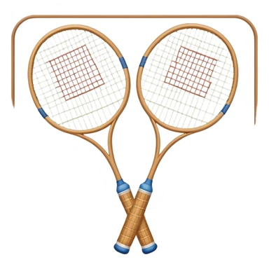 Two crossed badminton rackets with a shuttlecock resting in between, set against the faint outline of a badminton court. The image highlights the tools of the sport, with a subtle emphasis on the court's net and boundaries, symbolizing competition and skill. sticker