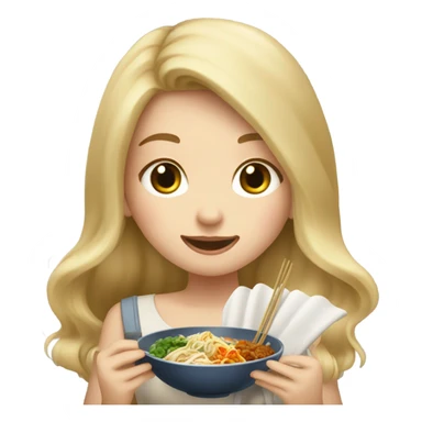  Blonde long hair girl eating Korean food sticker