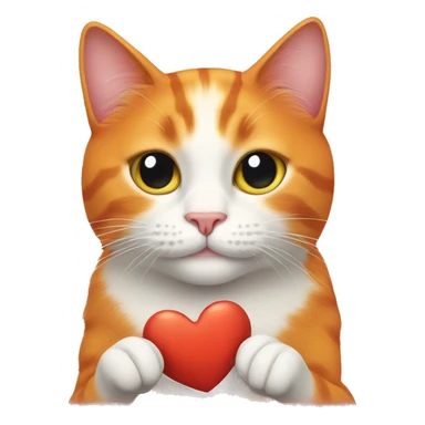 Orange cat holding heart sticker