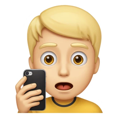 Emoji surprised while looking at his own phone sticker