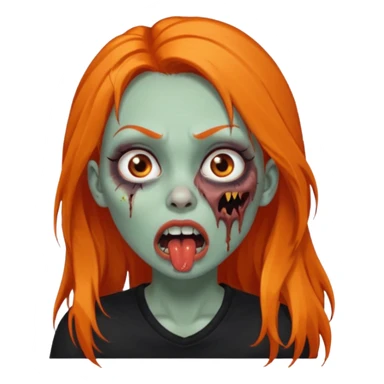 Faça uma zumbi feminina com cabelos longos e laranja, deve estar vestindo uma camisa preta e ter seus olhos castanhos escuro, não esqueça de colocar a sombrancelha da cor do cabelo e faça ela abrir um pouco a boca como um zumbi e adicione um piercing em seu nariz  sticker