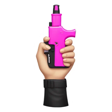 hand with pink nails holding large scary black water gun sticker