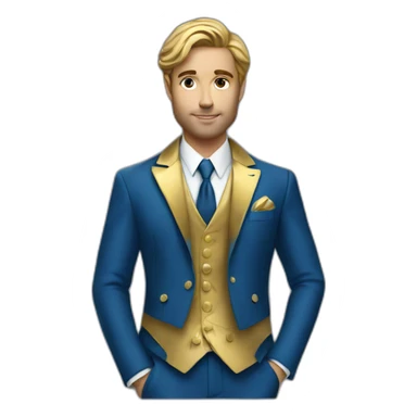 Posh-man-with-blue-suit-holding-gold sticker