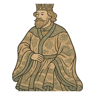 ukiyo-e style Swedish king, traditional robe, ornate crown sticker