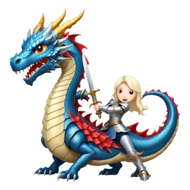 a fierce girl in armor sword fighting a dragon sticker