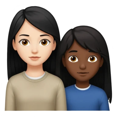 White girl with long black hair, brown boy with short black hair sticker