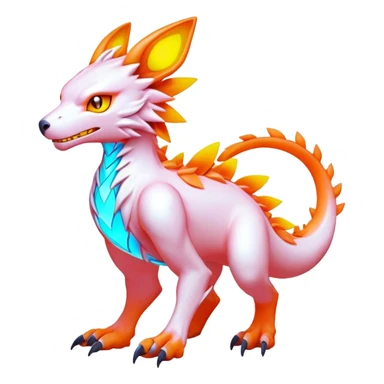 Modern lush warm-colored neon-colored Digimon-Fionbri-creature (full body) sticker