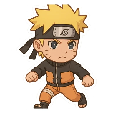 Naruto Uzumaki in a standing motion, he has a serious expression on his face, chibi sticker sticker