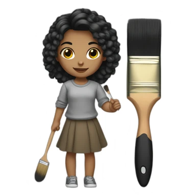 girl with a paint brush dark hair sticker