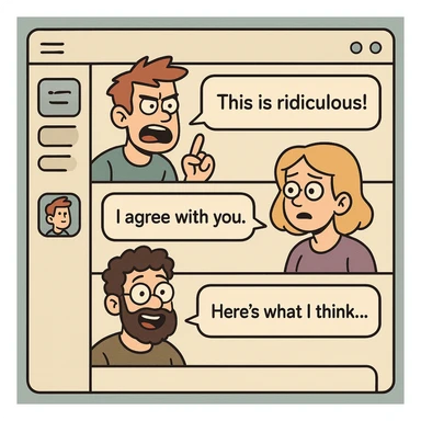 online forum interface with speech bubbles and avatars in modern flat-toon style sticker