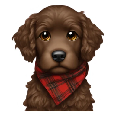 Chocolate brown colored doodle with a red and black flannel hankerchief sticker