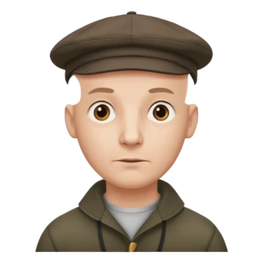 a bald man wearing a old english style cap looking hopeful sticker